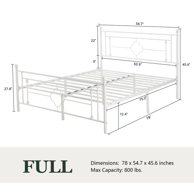 Queen Size Metal Bed Frame with Vintage Cross Pattern Headboard and Footboard, Black