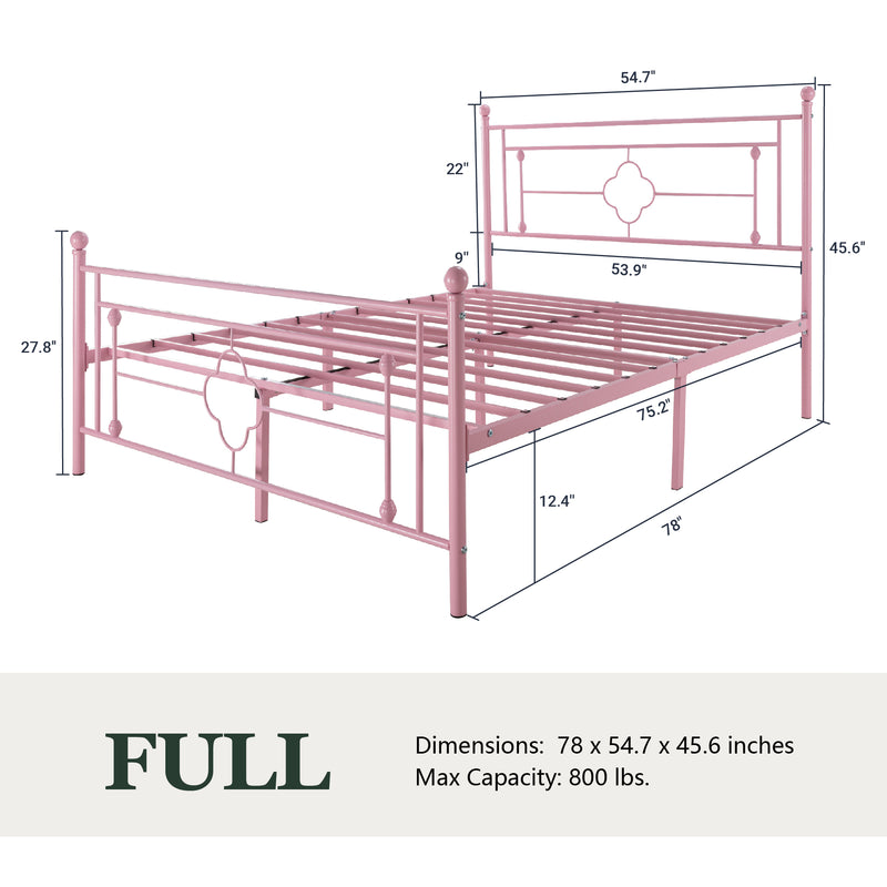 Queen Size Metal Bed Frame with Vintage Cross Pattern Headboard and Footboard, Black