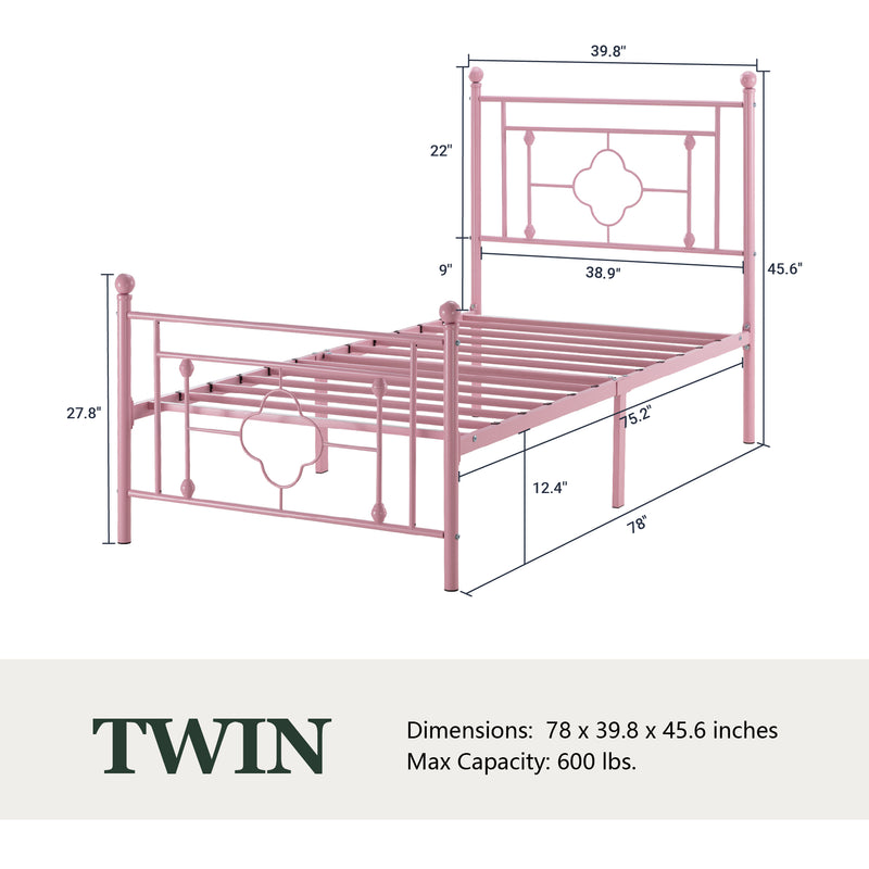 Queen Size Metal Bed Frame with Vintage Cross Pattern Headboard and Footboard, Black