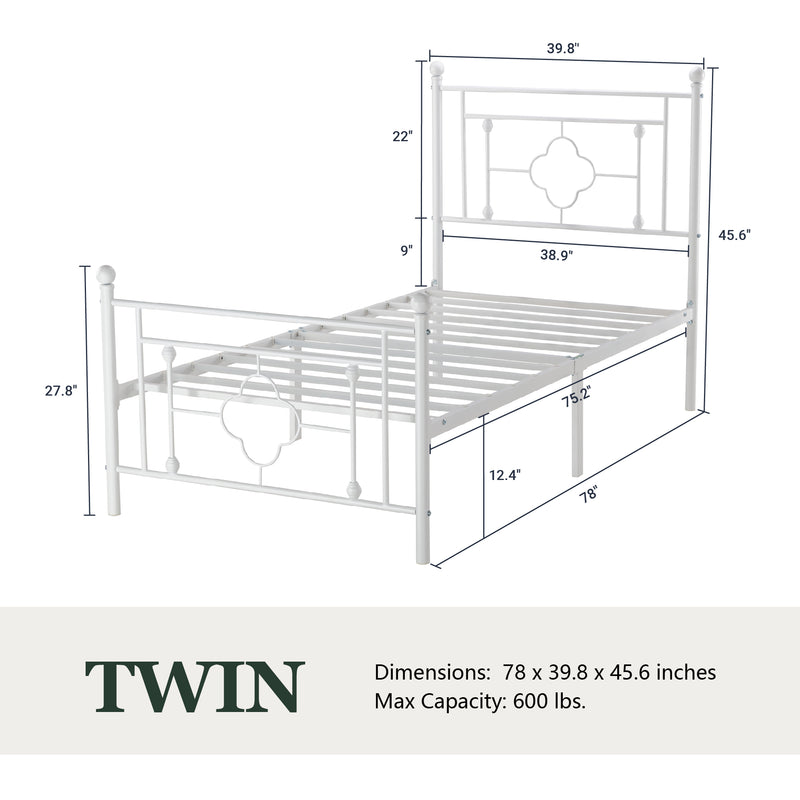 Queen Size Metal Bed Frame with Vintage Cross Pattern Headboard and Footboard, Black