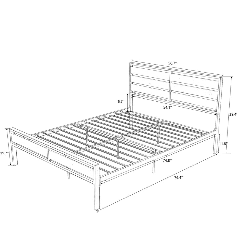 Full Size Bed Frame with Wood Headboard and Footboard, Black Frame