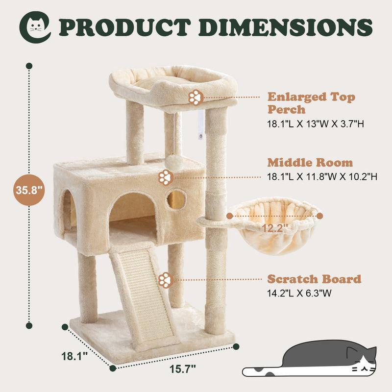 68 Inches Multi-Level Large Cat Tree for Large Cats/Sisal Scratching Posts and Hammocks