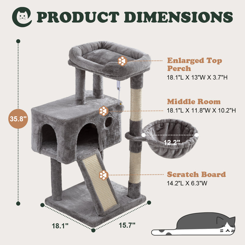 68 Inches Multi-Level Large Cat Tree for Large Cats/Sisal Scratching Posts and Hammocks