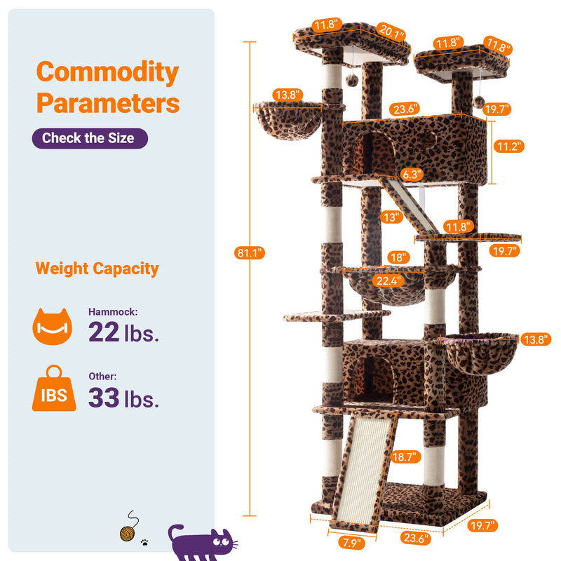 Amolife 81"H X-Large Cat Tree and Tower with Cat Condo House & 2 Scratching Ramps, Hammock & Scratching Posts