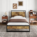 Modern Bed Frame with Wooden Industrial Headboard, Noise Free Design