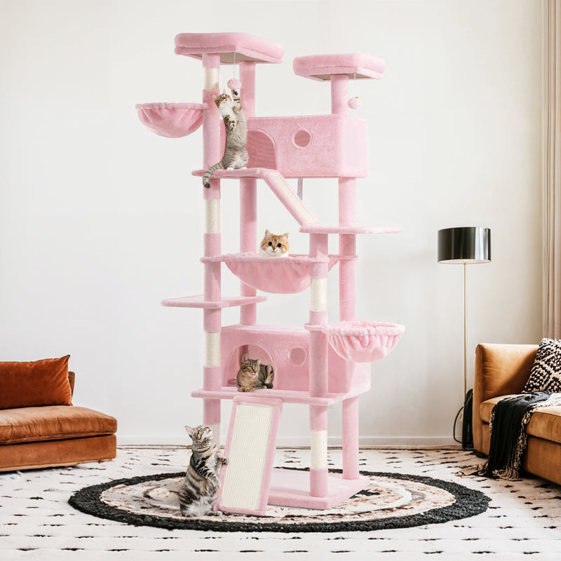 Amolife 81"H X-Large Cat Tree and Tower with Cat Condo House & 2 Scratching Ramps, Hammock & Scratching Posts