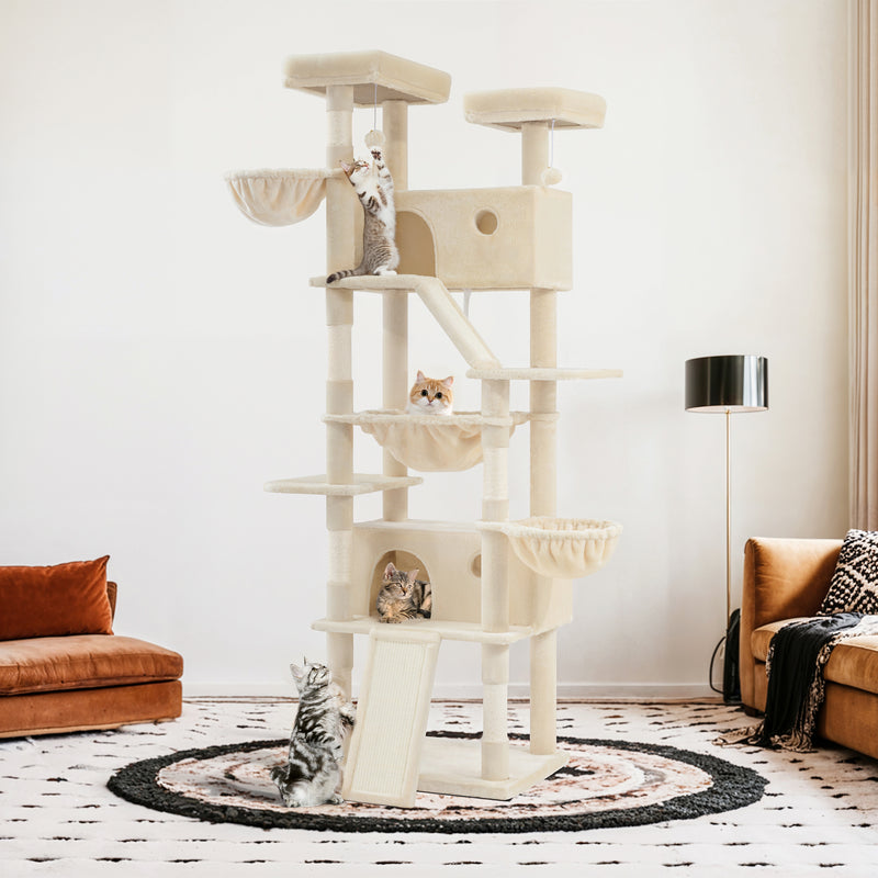 Amolife 81"H X-Large Cat Tree and Tower with Cat Condo House & 2 Scratching Ramps, Hammock & Scratching Posts