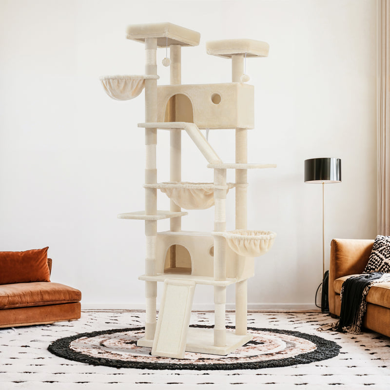 Amolife 81"H X-Large Cat Tree and Tower with Cat Condo House & 2 Scratching Ramps, Hammock & Scratching Posts