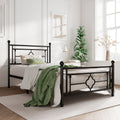 Queen Size Metal Bed Frame with Vintage Cross Pattern Headboard and Footboard, Black