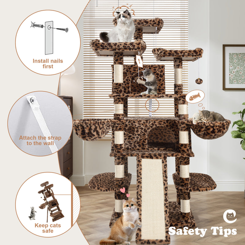 68 Inches Multi-Level Large Cat Tree for Large Cats/Sisal Scratching Posts and Hammocks