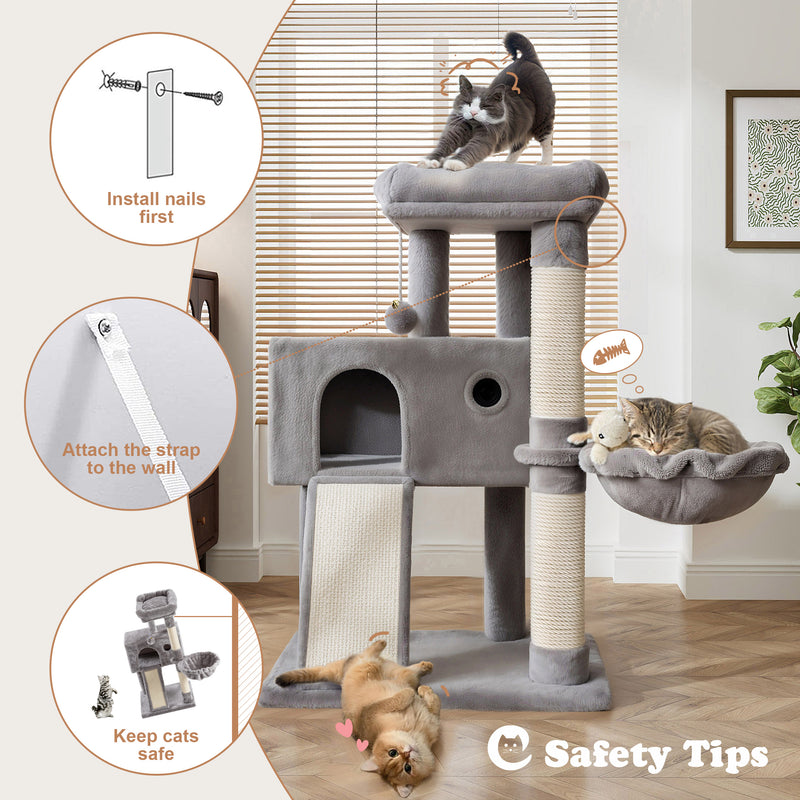 68 Inches Multi-Level Large Cat Tree for Large Cats/Sisal Scratching Posts and Hammocks