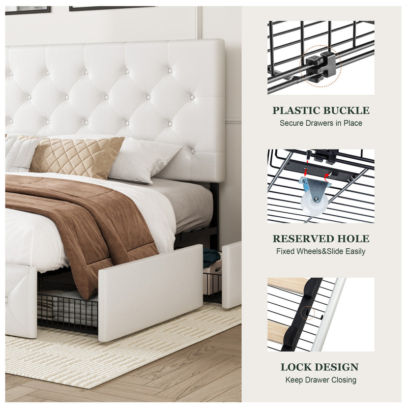 Modern Upholstered Bed with 4 Drawers