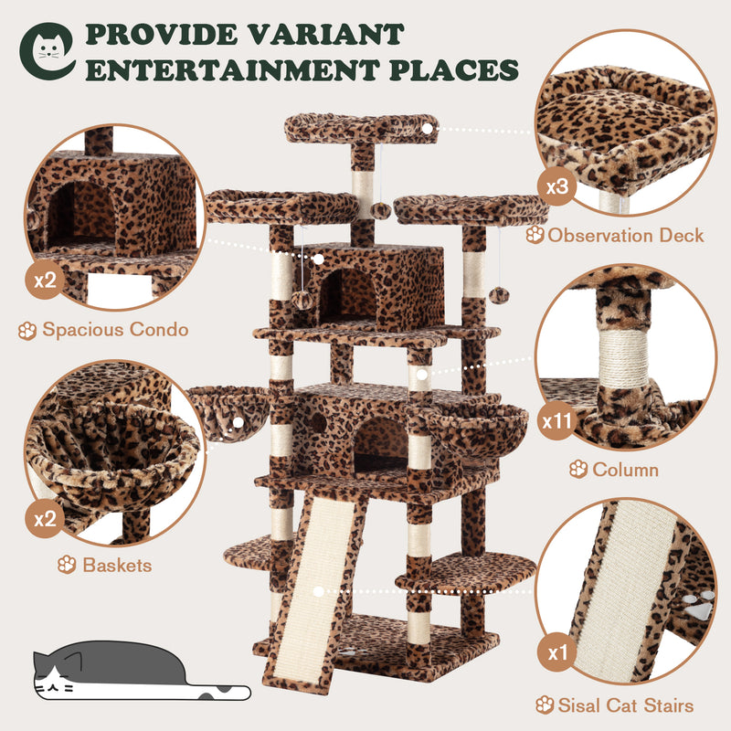 68 Inches Multi-Level Large Cat Tree for Large Cats/Sisal Scratching Posts and Hammocks