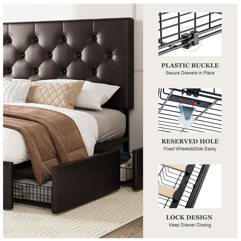 Modern Upholstered Bed with 4 Drawers