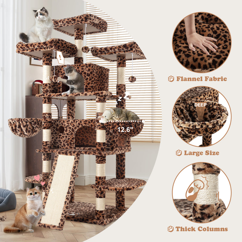 68 Inches Multi-Level Large Cat Tree for Large Cats/Sisal Scratching Posts and Hammocks