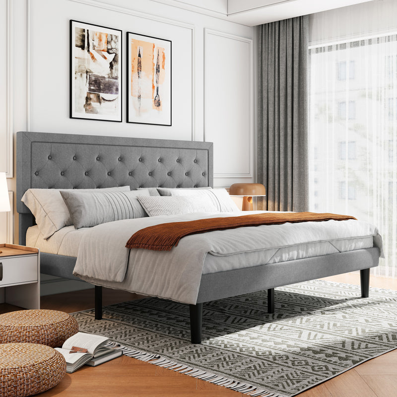 Amolife Fabric Upholstered Platform Bed Frame with Button Tufted Headboard