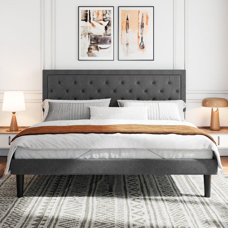 Amolife Fabric Upholstered Platform Bed Frame with Button Tufted Headboard