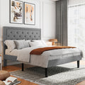 Amolife Fabric Upholstered Platform Bed Frame with Button Tufted Headboard