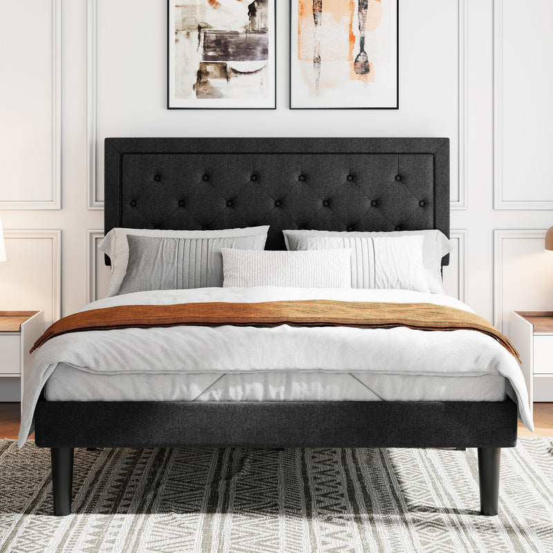 Amolife Fabric Upholstered Platform Bed Frame with Button Tufted Headboard