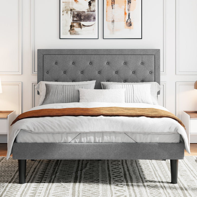 Amolife Fabric Upholstered Platform Bed Frame with Button Tufted Headboard