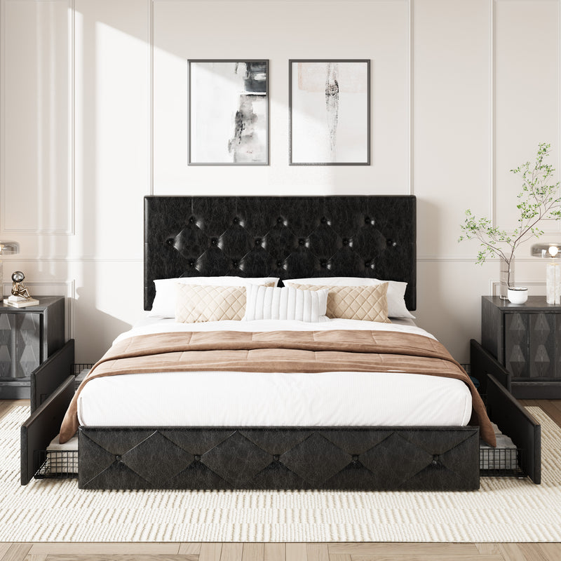 Modern Upholstered Bed with 4 Drawers