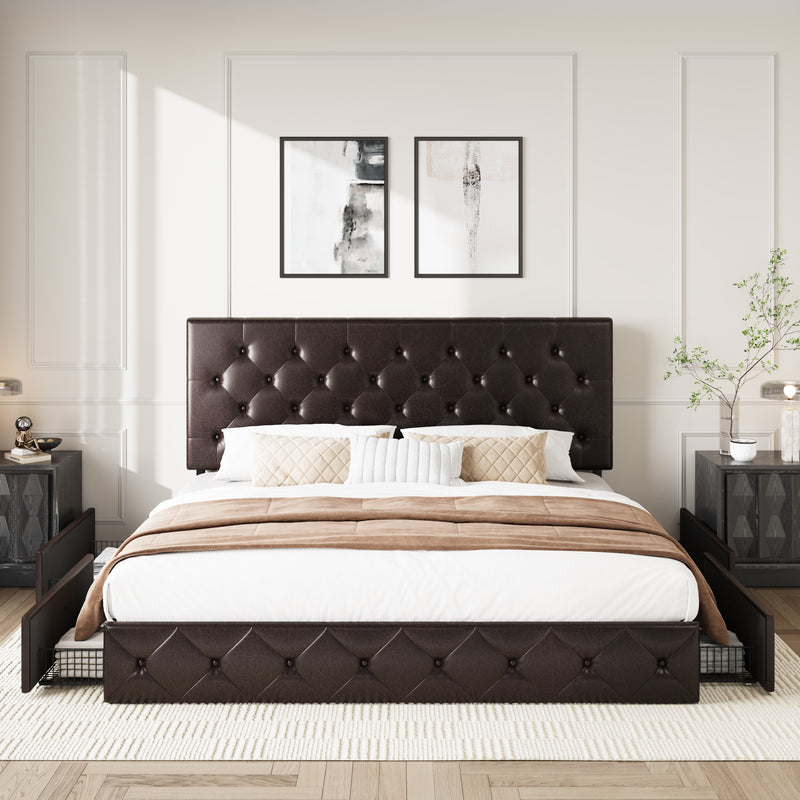 Modern Upholstered Bed with 4 Drawers