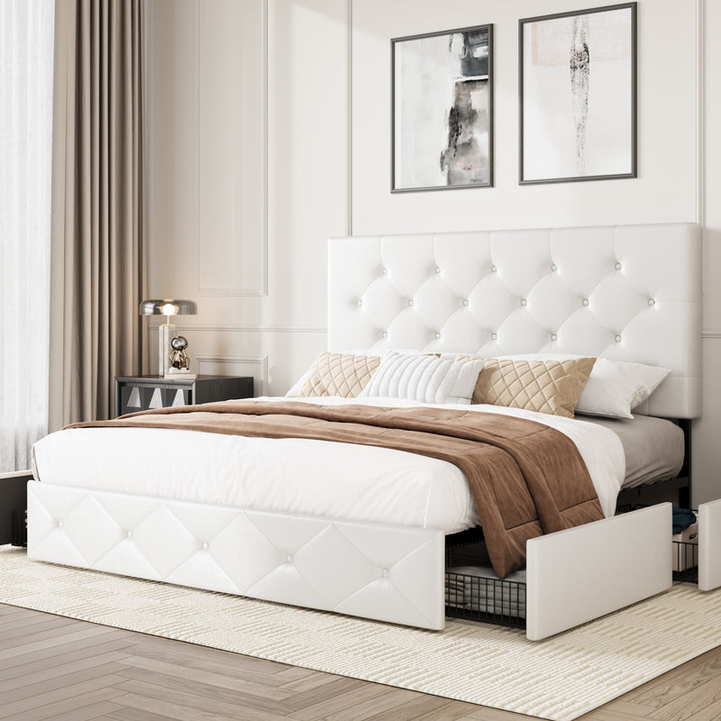 Modern Upholstered Bed with 4 Drawers