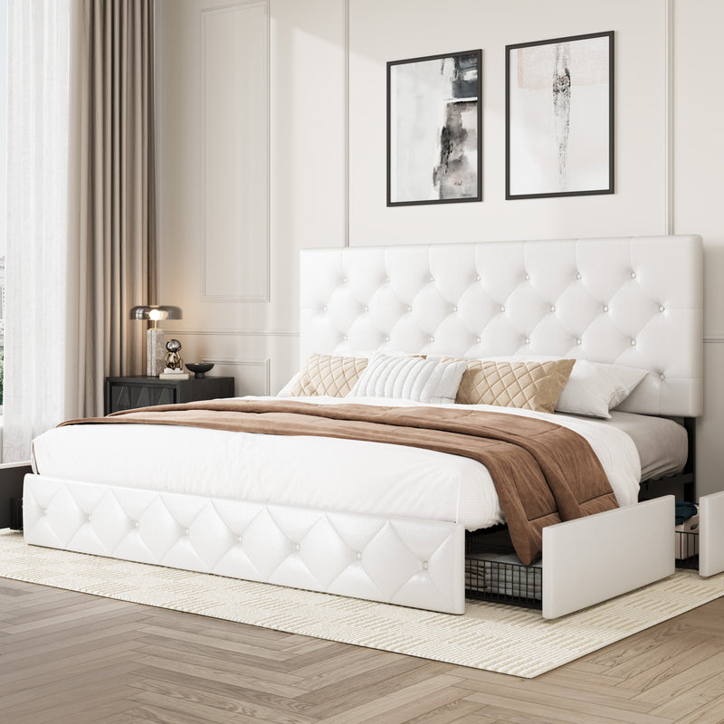 Modern Upholstered Bed with 4 Drawers