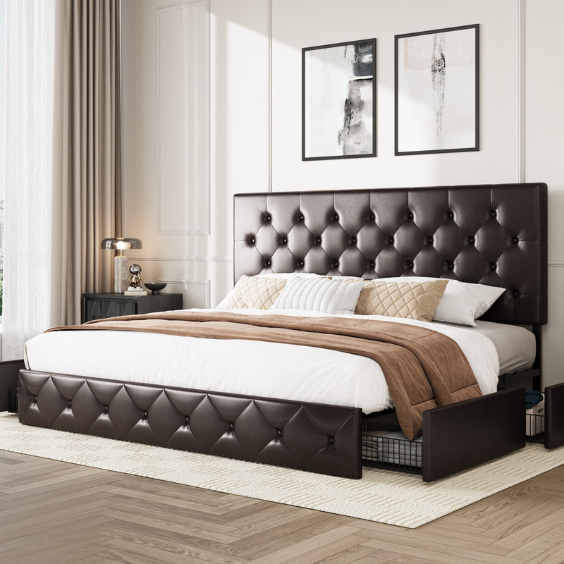 Modern Upholstered Bed with 4 Drawers