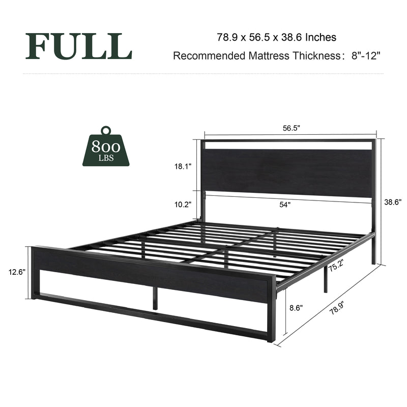 Modern Bed Frame with Wooden Industrial Headboard, Noise Free Design