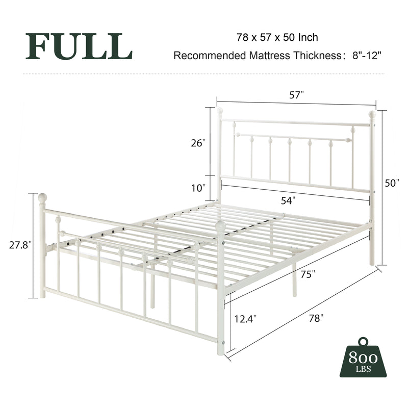 Queen Size Metal Bed Frame with Victorian Vintage Style Headboard and Footboard, Black