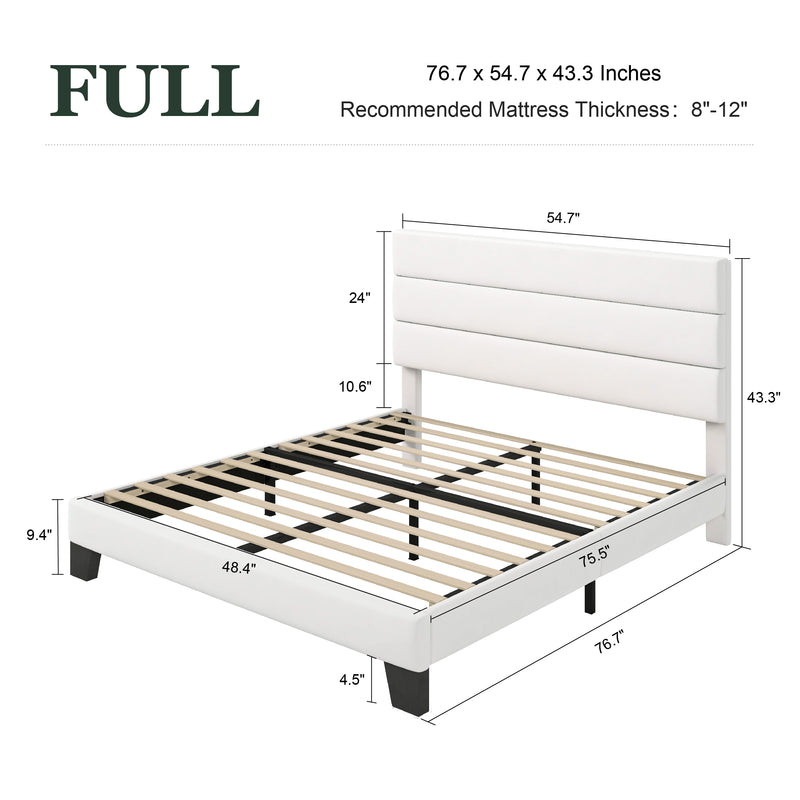 Amolife Platform Bed Frame with Upholstered Velvet Headboard, No Box Spring Needed, Easy Assembly, White