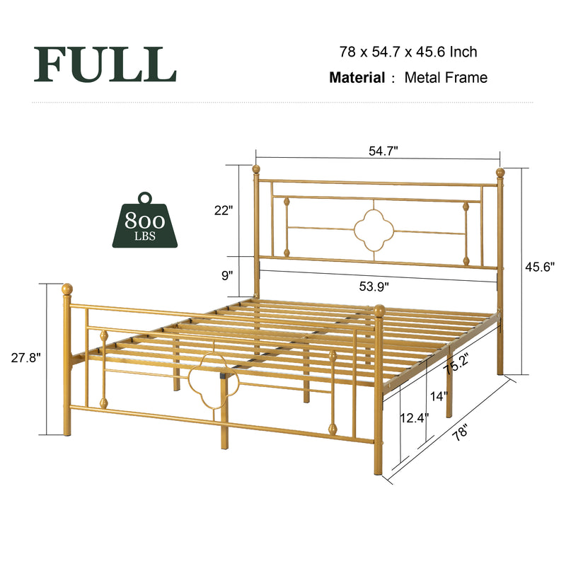 Queen Size Metal Bed Frame with Vintage Cross Pattern Headboard and Footboard, Black