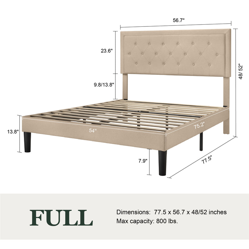 Amolife Fabric Upholstered Platform Bed Frame with Button Tufted Headboard