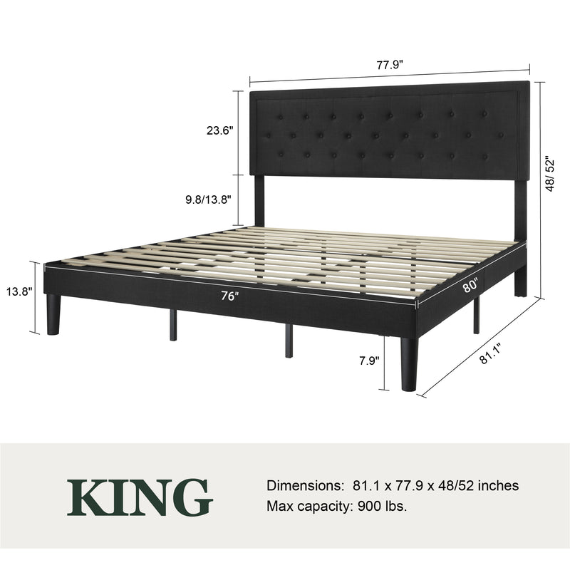 Amolife Fabric Upholstered Platform Bed Frame with Button Tufted Headboard