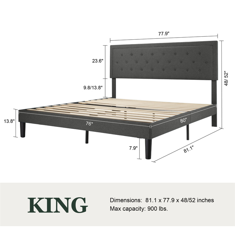 Amolife Fabric Upholstered Platform Bed Frame with Button Tufted Headboard