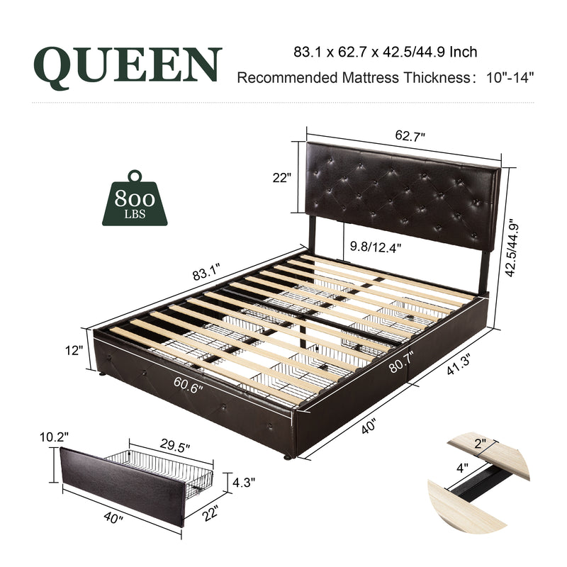 Modern Upholstered Bed with 4 Drawers