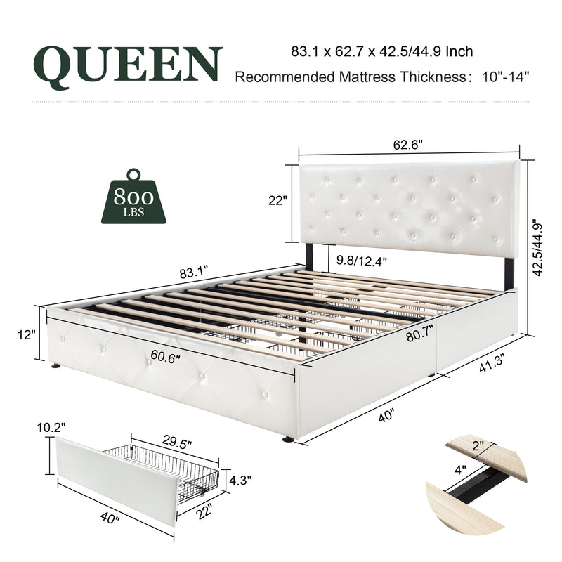 Modern Upholstered Bed with 4 Drawers