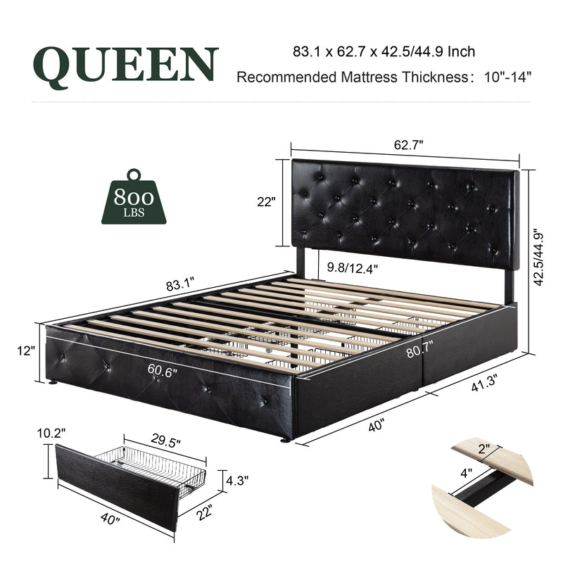 Modern Upholstered Bed with 4 Drawers