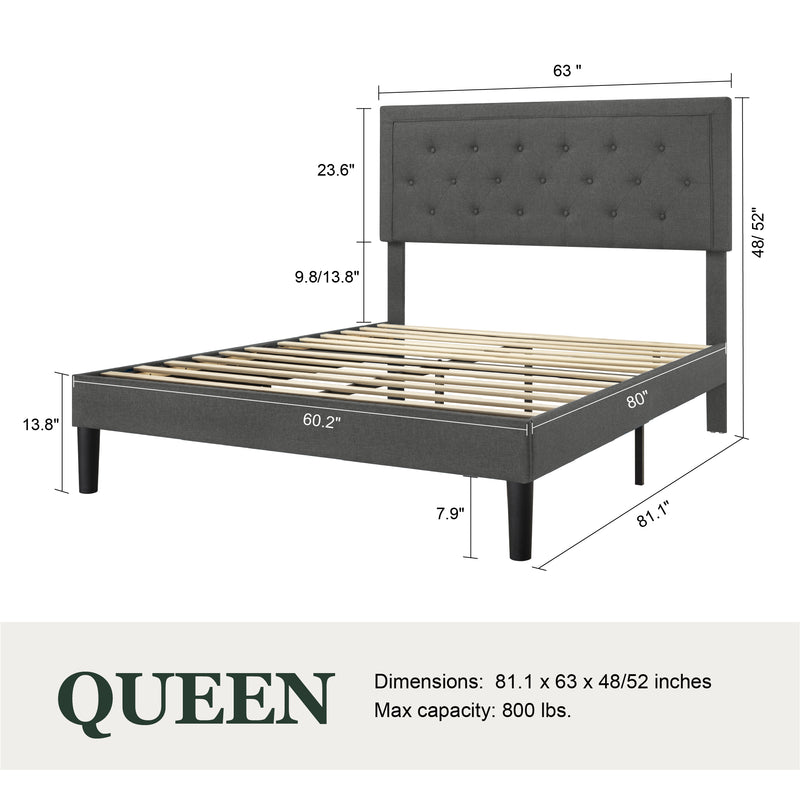 Amolife Fabric Upholstered Platform Bed Frame with Button Tufted Headboard