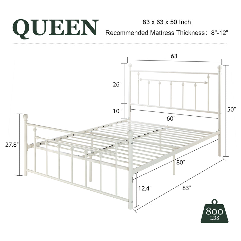 Queen Size Metal Bed Frame with Victorian Vintage Style Headboard and Footboard, Black