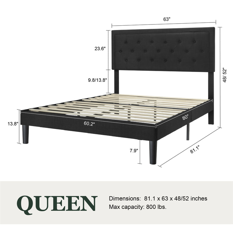 Amolife Fabric Upholstered Platform Bed Frame with Button Tufted Headboard