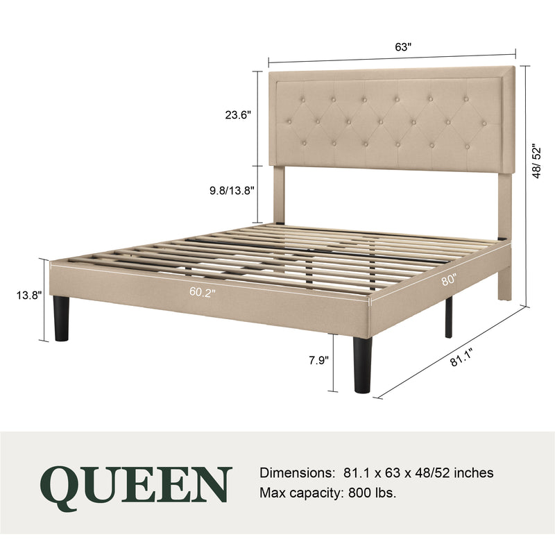 Amolife Fabric Upholstered Platform Bed Frame with Button Tufted Headboard