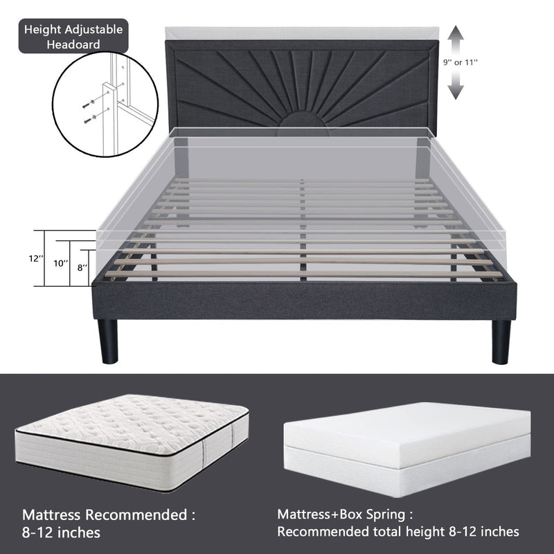 Upholstered Platform Bed with Wood Slat Support