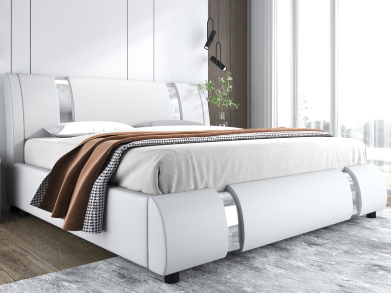 Upholstered Modern Bed with Iron Pieces Decor and Adjustable Headboard