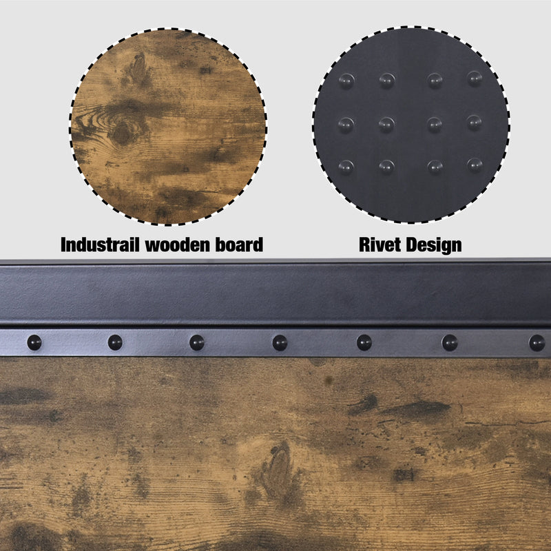 Heavy Duty Metal Bed Frame with Rivet Wooden Headboard & Footboard, Strong Steel Slats Support