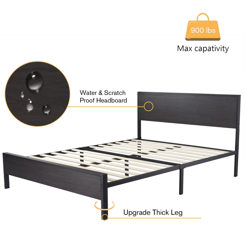 Queen Size Heavy Duty Metal Platform Bed Frame with Headboard