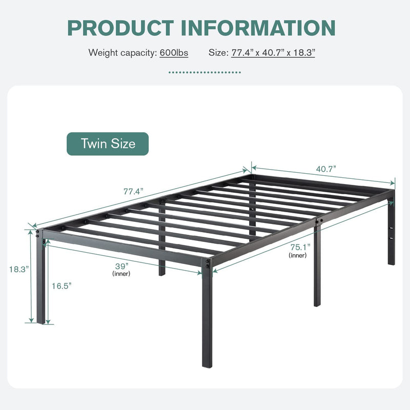 Heavy Duty Platform Bed Frame with 16.5’’ Large Under Bed Storage Space, Sturdy Metal Frame