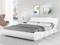 Platform Bed, Faux Leather Low Profile Sleigh Bed Frame with Adjustable Headboard, Wood Slat Support