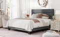 Modern Upholstered Platform Bed Frame with Headboard and Wooden Slats